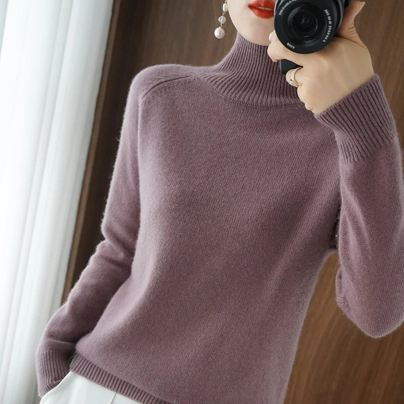 Women’s Thick Warm Turtleneck Sweater, Korean Style Knit Pullover 2025