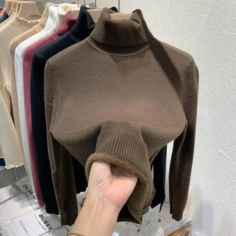 Women’s Thick High Collar Sweater, Soft Warm Solid Knit Bottoming Top